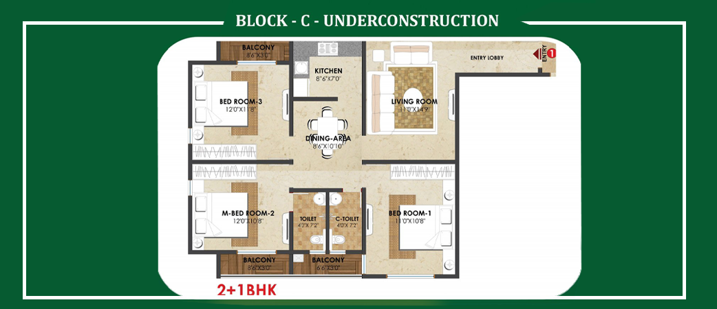 Dhanraj Complex 2+1 BHK floor plan