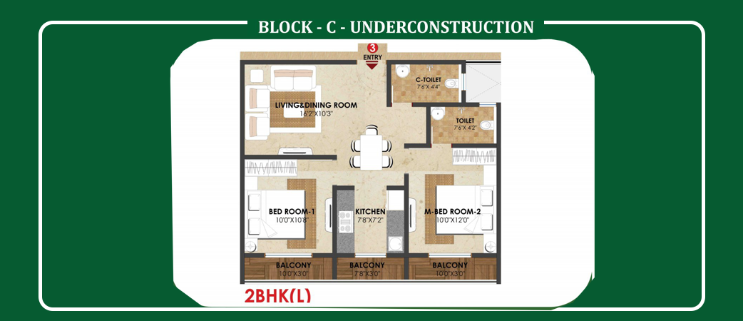 Dhanraj Complex 2 BHK (L) floor plan